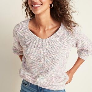 Old Navy Rainbow V Neck Shaker Stitch Sweater, XL